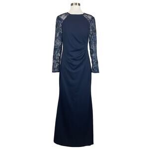 Eliza J Women's Formal Dress Size 6 Blue Sequined Lace Long Sleeve Evening Gown